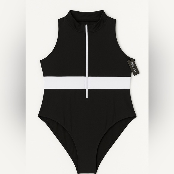 Boohoo Plus Contrast Zip Racer Swimsuit | Size 22 | NWT - Picture 1 of 4